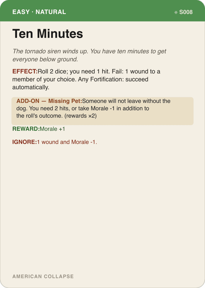 Scenario card: Ten Minutes