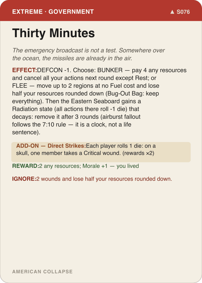 Scenario card: Thirty Minutes